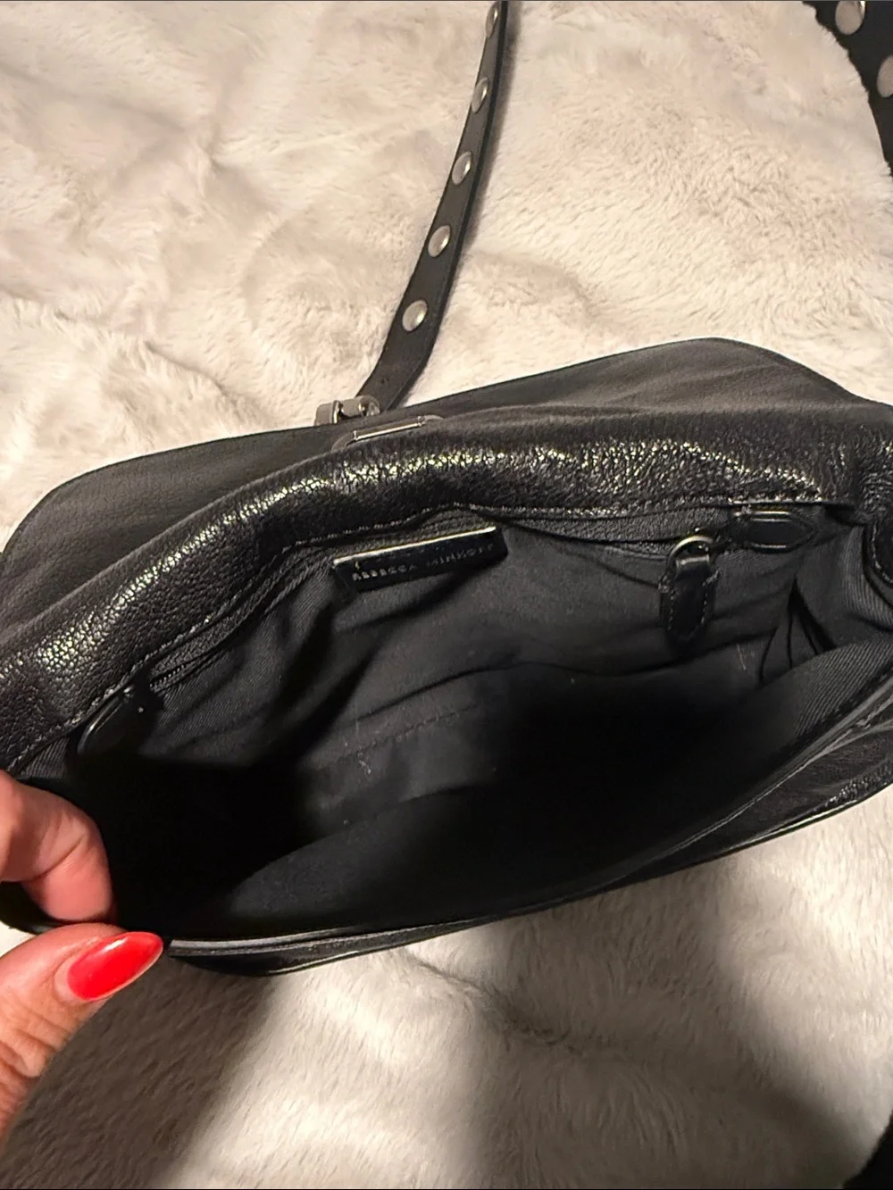 Rebecca Minkoff Black Leather Crossbody with Studded Strap